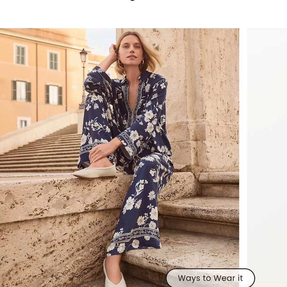 LOFT Fluid Pull On Wide Leg Pants in Floral